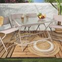 CHRISTINA - Table pliante en métal beige et plateau en verre trempé