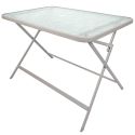 CHRISTINA - Table pliante en métal beige et plateau en verre trempé