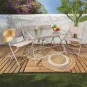 CHRISTINA - Table pliante en métal beige et plateau en verre trempé