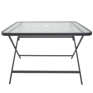 CHRISTINA - Table pliante en métal anthracite et plateau en verre trempé