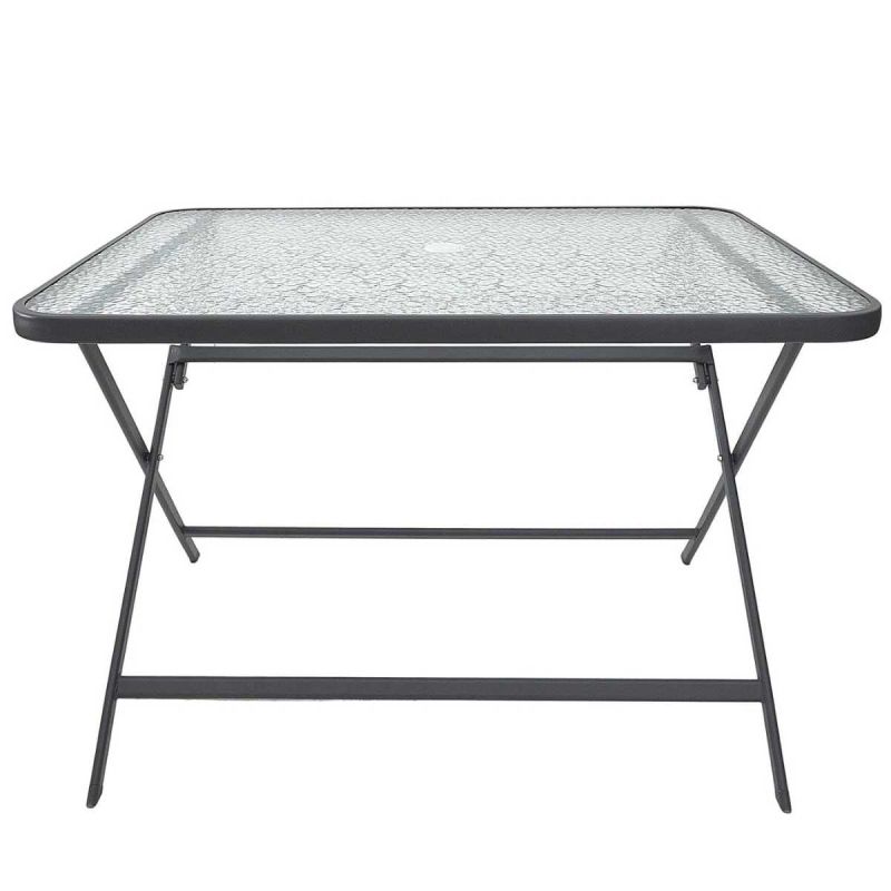 CHRISTINA - Table pliante en métal anthracite et plateau en verre trempé CHRISTINA - Table pliante en métal anthracite et plateau en verre trempé