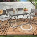 CHRISTINA - Table pliante en métal anthracite et plateau en verre trempé
