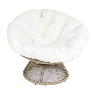 RIVIA - Fauteuil lounge pivotant avec assise coussin capitonné blanc