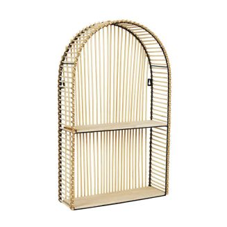 SAPHIR - Etagère murale arrondie fenêtre en bambou et métal plateau bois