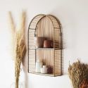 SAPHIR - Etagère murale arrondie fenêtre en bambou et métal plateau bois