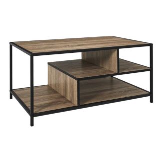 EDDY - Table basse en métal noir et plateaux aspect bois