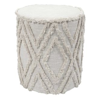 RAMIA - Pouf tissu relief ton sur ton style bohème beige