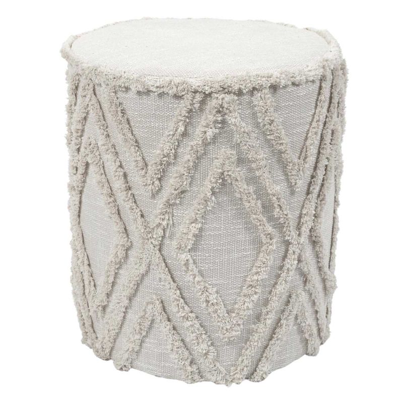 RAMIA - Pouf tissu relief ton sur ton style bohème beige RAMIA - Pouf tissu relief ton sur ton style bohème beige