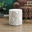 RAMIA - Pouf tissu relief ton sur ton style bohème beige