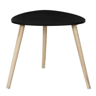 KAREN - Table d'appoint forme triangulaire H40cm noire pieds en pin massif