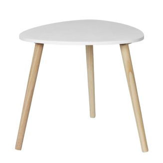 KAREN - Table d'appoint forme triangulaire H46cm blanche pieds en pin massif