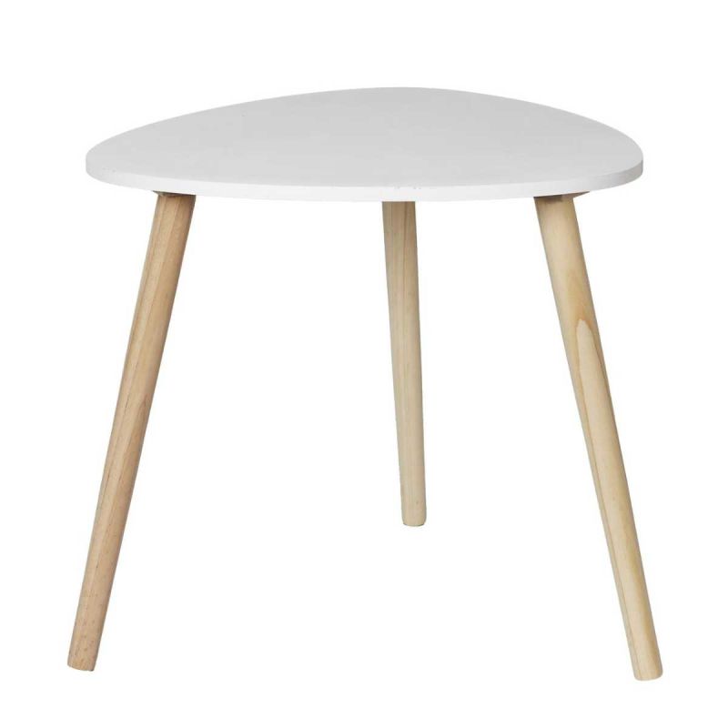KAREN - Table d'appoint forme triangulaire H46cm blanche pieds en pin massif KAREN - Table d'appoint forme triangulaire H46cm blanche pieds en pin massif