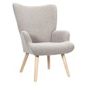 REGINA - Fauteuil de salon en tissu bouclette taupe pieds en bois d'hévéa