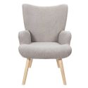 REGINA - Fauteuil de salon en tissu bouclette taupe pieds en bois d'hévéa