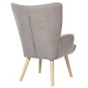 REGINA - Fauteuil de salon en tissu bouclette taupe pieds en bois d'hévéa