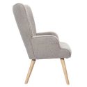 REGINA - Fauteuil de salon en tissu bouclette taupe pieds en bois d'hévéa