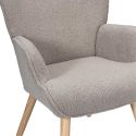 REGINA - Fauteuil de salon en tissu bouclette taupe pieds en bois d'hévéa