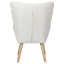 REGINA - Fauteuil de salon en tissu bouclette blanc pieds en bois d'hévéa
