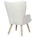 REGINA - Fauteuil de salon en tissu bouclette blanc pieds en bois d'hévéa