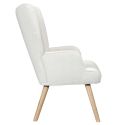 REGINA - Fauteuil de salon en tissu bouclette blanc pieds en bois d'hévéa
