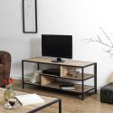 EDDY - Banc TV en métal noir et plateaux aspect bois