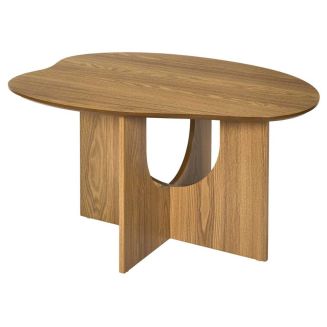 KALIOPE - Table basse forme organique et piètement graphique en MDF aspect chêne