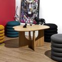 KALIOPE - Table basse forme organique et piètement graphique en MDF aspect chêne
