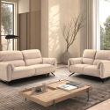 MALKO - Ensemble Canapé relax électrique + canapé fixe tissu polyester beige
