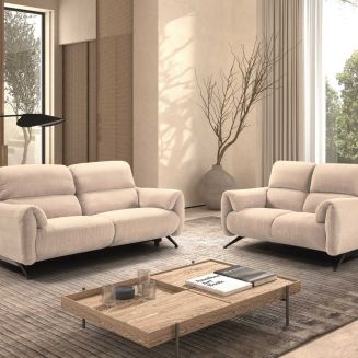 MALKO - Ensemble Canapé relax électrique + canapé fixe tissu polyester beige