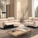 MALKO - Ensemble Canapé relax électrique + canapé fixe tissu polyester beige