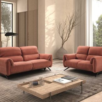 MALKO - Ensemble Canapé relax électrique + canapé fixe tissu polyester terracotta