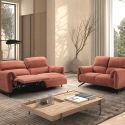 MALKO - Ensemble Canapé relax électrique + canapé fixe tissu polyester terracotta