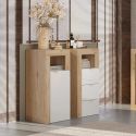 ARTURO - Rangement 1 porte blanc laqué et aspect bois finition Cadiz