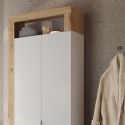 ARTURO - Armoire 2 portes 5 étagères blanc laqué et aspect bois finition Cadiz