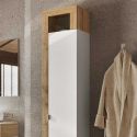 ARTURO - Armoire 1 porte 5 étagères blanc laqué et aspect bois finition Cadiz
