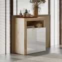ARTURO - Rangement 2 portes blanc laqué et aspect bois finition Cadiz