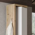 ARTURO - Colonne pivotante 1 porte 1 miroir blanc laqué et aspect bois finition Cadiz