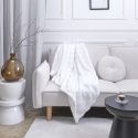 Plaid Flanelle Damier Blanc et Beige 120x150cm, Doux et Confortable, Lavable en Machine