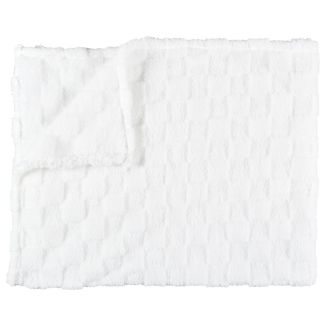 Plaid Flanelle Damier Blanc et Beige 120x150cm, Doux et Confortable, Lavable en Machine