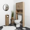 PAJAN - Meuble dérouleur papier toilettes 1 Portes Effet Bois avec Tasseaux