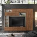 PALACIO - Meuble TV mural avec rangements et étagères beige et aspect bois