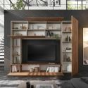 PALACIO - Meuble TV mural avec rangements et étagères beige et aspect bois