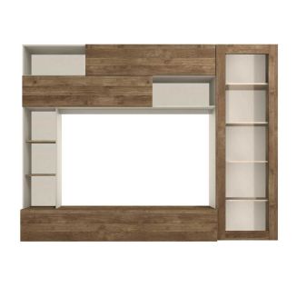 PALACIO - Meuble TV mural avec rangements 1 porte vitrée et étagères beige et aspect bois