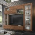 PALACIO - Meuble TV mural avec rangements 1 porte vitrée et étagères beige et aspect bois