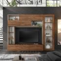 PALACIO - Meuble TV mural avec rangements 1 porte vitrée et étagères beige et aspect bois