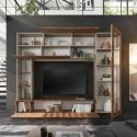 PALACIO - Meuble TV mural avec rangements 1 porte vitrée et étagères beige et aspect bois