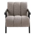 SIGNOR - Fauteuil vintage tissu beige accoudoirs et pieds en bois teinté wengé