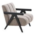 SIGNOR - Fauteuil vintage tissu beige accoudoirs et pieds en bois teinté wengé