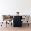 ANKARA - Table repas Ovale Pieds Relief MDF Effet bois foncé