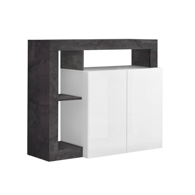 ARTURO - Buffet 2 Portes Blanc Laqué Encadrement Niches Aspect Gris Oxyde ARTURO - Buffet 2 Portes Blanc Laqué Encadrement Niches Aspect Gris Oxyde